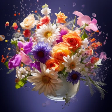 A photographic capture of a flower bouquet clipart, influenced by the macro photography of Miki Asai. The bouquet showcases a variety of flowers, including roses, daisies, and lavender, meticulously arranged to create a visually captivating composition. The colors are vivid and true to life, capturing the beauty and intricacy of each petal. Natural lighting accentuates the textures and shapes, adding depth and realism to the bouquet. Against a clean white background