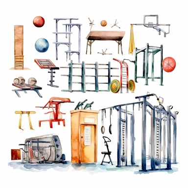 A school gym clipart in the style of watercolor illustrations, white background