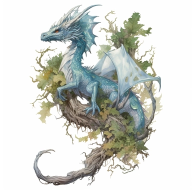 dragon of forests tattoo design by twilight designs, in the style of david nordahl, jean-baptiste monge, farel dalrymple, fantastical street, high resolution, imaginative characters, vibrant colors, clipart, blank white background