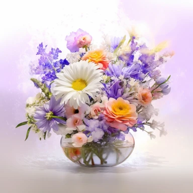 A photographic capture of a flower bouquet clipart, influenced by the macro photography of Miki Asai. The bouquet showcases a variety of flowers, including roses, daisies, and lavender, meticulously arranged to create a visually captivating composition. The colors are vivid and true to life, capturing the beauty and intricacy of each petal. Natural lighting accentuates the textures and shapes, adding depth and realism to the bouquet. Against a clean white background