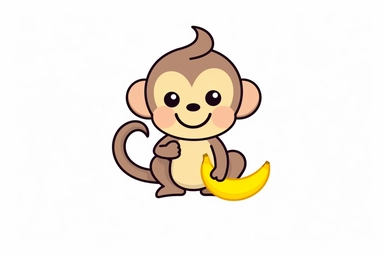 cute baby monkey holding a banana logo design, charming illustrations, clean and simple designs, cute cartoonish designs, cute and colorful, clipart style, minimal, white background