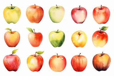 minimalistic clipart set watercolor clipart, apple, Cute kawaii sticker