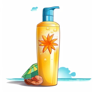 sunscreen lotion,clipart on white background, illustration, soft colors