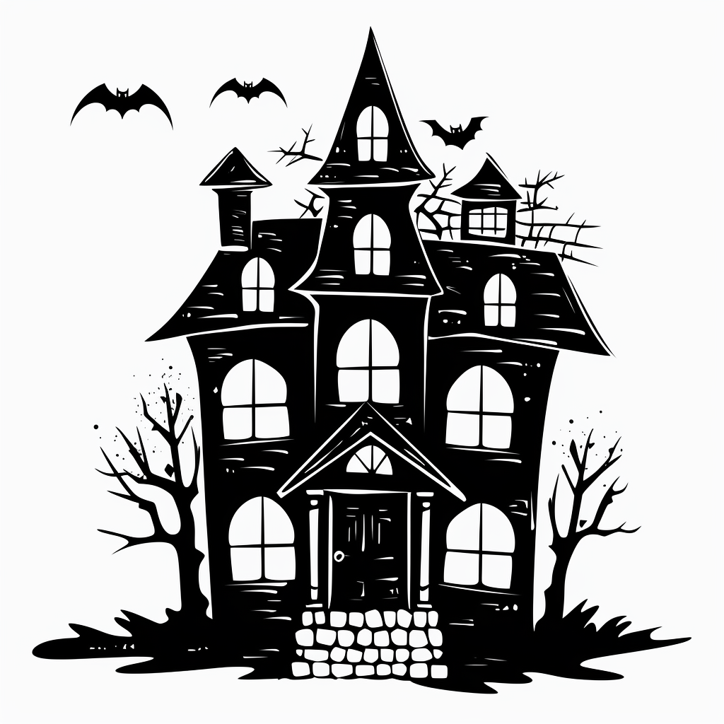 halloween hunted house clipart, black color, white background ...