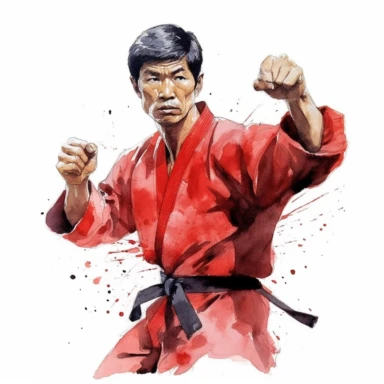 Jeet Kune Do, Karate, highly detailed, watercolor, clipart, illustration, white background, digital painting, paper crafting, no signature, no text