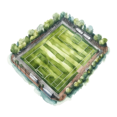 Watercolour of a football pitch, Clipart,Cartoon,hyper realistic, intricate detail isolated on a white background, high quality, sublimation, detailed, cartoon style