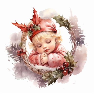 Cute Christmas fairy baby girl watercolor clipart, isolated on white background, watercolor, high detail, unique, intricate detail, hand - painted q 2 v 5. 1