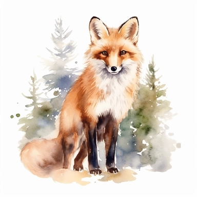watercolor clipart white background fox forest animal woodland
