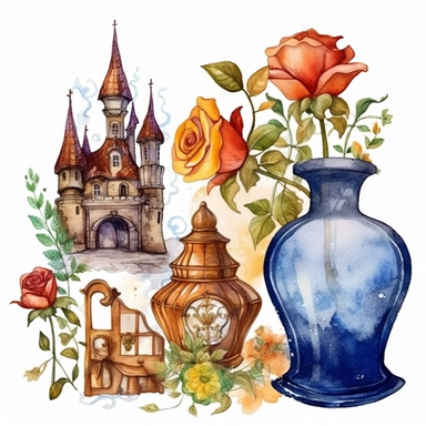 watercolor beauty and the beast things clipart