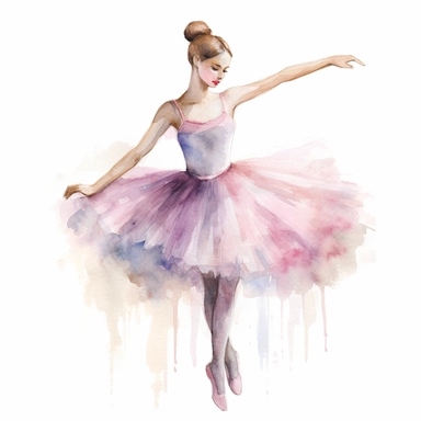 Create a clipart of a watercolor painting of a ballet dancer with a tutu and ballet shoes. No Background