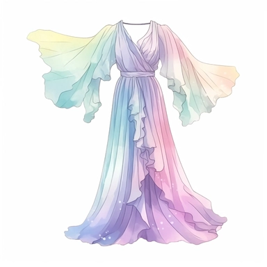 Disco chiffon dress clipart, pastel colors, hand drawn art isolated on white background, sparklecore