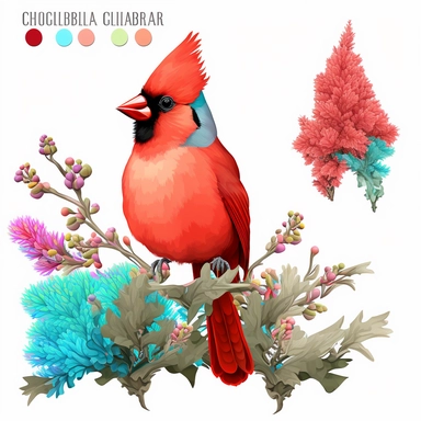 Cute colorful baby cardinal bird sublimation Clipart design, colorful coral around the cardinal bird , 8k