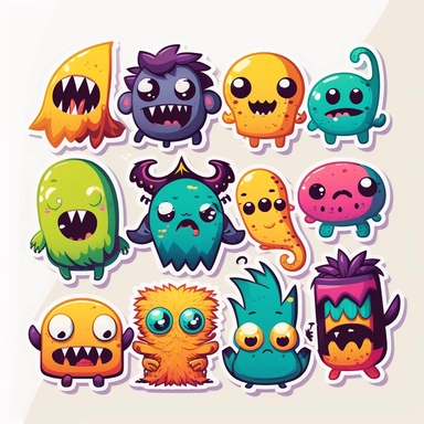 10 cute monster stickers collection, clipart design, cartoon, 4k, white background