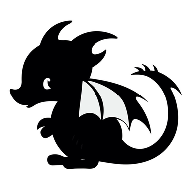 silhouette decal simple, black and white, cutout clipart, cute baby ocean dragon,
