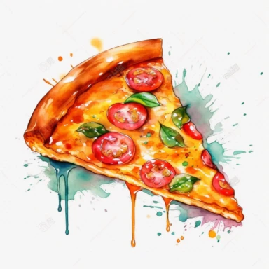 a single clipart image png graphic of a Realistic Vibrant Painting Watercolor Clipart Cute Lunch Pizza PNG Illustration