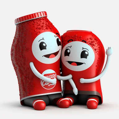 3D Cartoon lovers in the form of coca cola clipart mascot , with a transparent background, 128K super mega pixel, insane detail, hyper-detailed, with huge details, UHD, 8K
