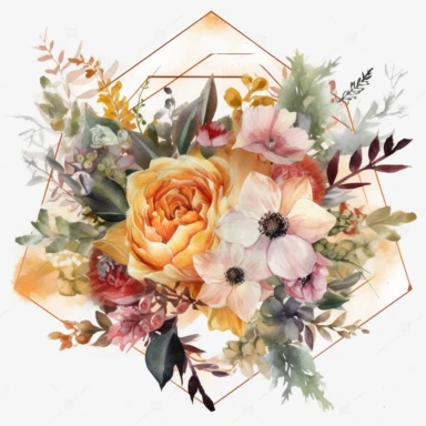 octagonal clipart bridal floral border arrangement, watercolour, realistic, ultra-hd