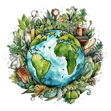 Clipart for sustainability, eco earth day themed, isolated white background, ultra-detailed, digital art, watercolor illustration, clean and crisp lines and colors, all on a white background