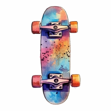 skateboard, 90s Retro dirty style Sublimation Clipart, watercolor, isolated on white background