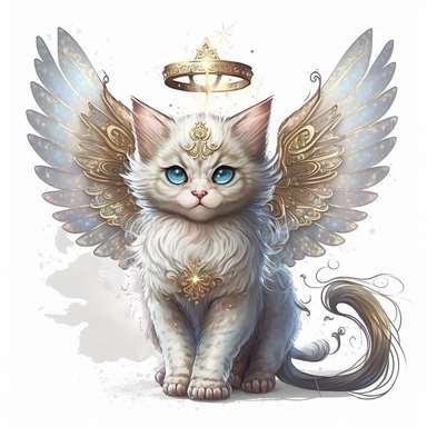Cute Beautiful Fairy Cat Angel Watercolor Sublimation Clipart,Cartoon,hyper realistic, intricate detail, illustration style,high solution,on the white background
