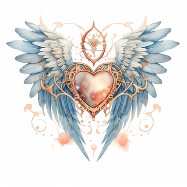 Unique vintage wedding heart with light toned wings clipart, in the watercolor style on a white background, by lisa audit
