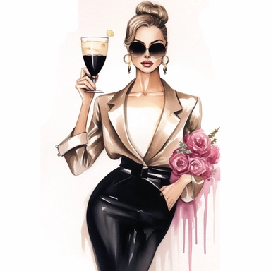 fashion model holding champagne clipart