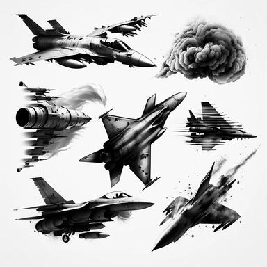 many fighter jets clipart black and white separated