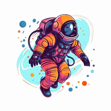astronaut, Clipart Design, white background, vector illustration, flat vector, rounded forms, vibrant colors, colorful, Figma, dribbble, Adobe Illustrator