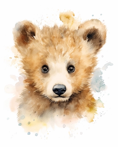 detailed watercolor Baby Bear head realistic clipart