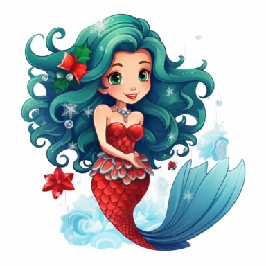 christmas mermaid. clip art style. full body image