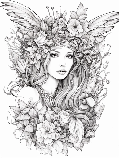 Coloring pages, linework, clip art, white background. Chokra spine energy. and flowers, wings, angel and monarch and eagle wings.