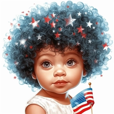 Cute Beautiful biracial Baby girl face Veteran 4th of July Sublimation Clipart,Cartoon,hyper realistic, intricate detail, illustration style,high solution,on the white background , 32 uhd