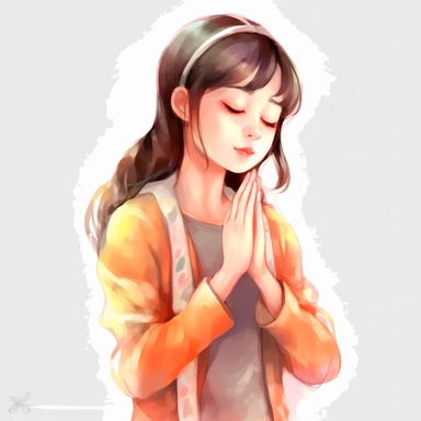 Watercolor Prayer Prayer Hand png Full body realistic cartoon 32k UHD cute. 15 cm thick outline. Black color. There was no shadow on the ground. with realistic watercolors and detailed illustrations. Cartoon, PNG clipart, transparent white background