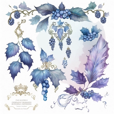 blue rococo grape jewels icicles watercolor clipart