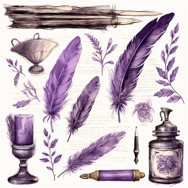 vintage purple clipart set handwriting on white background