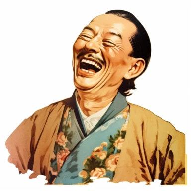 vintage 1920 Asian man laughing with closed eyes portrait Clipart Illustration, Chromolithograph, 1920s Illustration, Vintage, Chromolithograph, Colorful, Antique, Ephemera, Clipart, 8k, Isolated on white