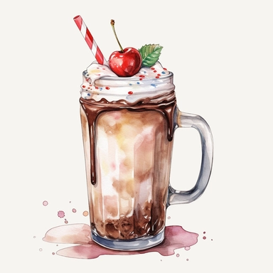 High Detail clipart of a Milkshake, no lines, no outlines, clipart, featured on dribble, american Dinner clipart, minimalist, computer vector graphic design clip art, watercolor illustration clipart, watercolour clipart, watercolor illlustration for Recipe Books, book illustration, print on demand image, PNG tranparent background