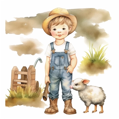watercolor farm cute boy clipart white background