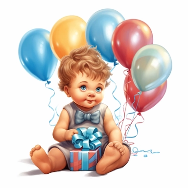cute one year old baby first birthday clipart, single clipart, high resolution, vibrant colors, 8k