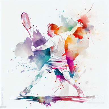 artistic clipart of a Badminton player doing Badminton, watercolor, hi-res