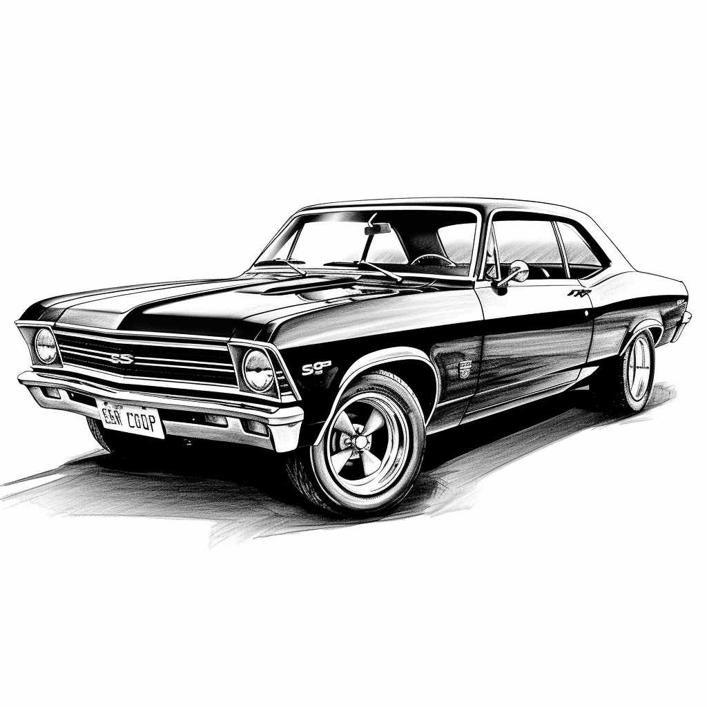 1968 Chevrolet Nova clipart, black and white - Clip Art Library