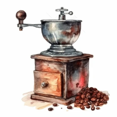 detail watercolor illustration of manual coffee grinder clipart, isolated on white background