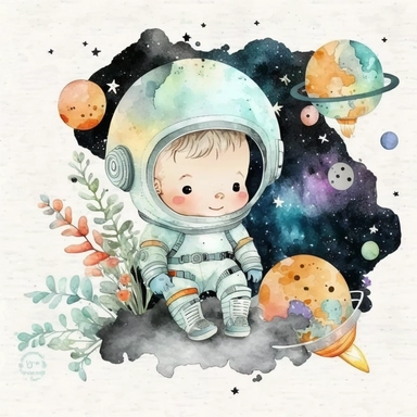 Space watercolor nursery baby boy clipart cute astronaut planets rockets no text