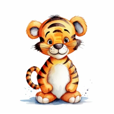 a colorful tigger with kind eyes clipart with watercolor illustration,full body shot,8k,etsy style, white background