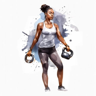 black girl, fitness, gym, weight in hand, gym clothes, fresh, appealing, watercolor, clipart, 4k