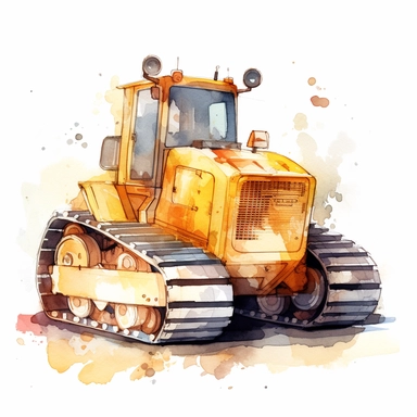 watercolor illustration of Industrial bulldozer, digital art, concept,art,8k,hd,kawaii,no backround, clipart