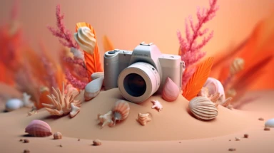 3d abstract summer nature beach object clipart with Gradient Color Overlay Background, minimal, soft color, artistic, high resolution, 8K, Canon 5d Mark IV 35mm IS F1.4 lens,
