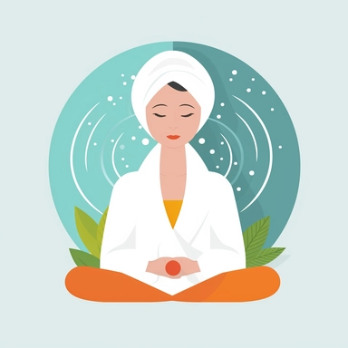 A clipart image of a girl in a white spa robe is isolated on a white background. She is depicted in a relaxed and serene pose, evoking the peaceful atmosphere of a spa. The white spa robe suggests purity and cleanliness, highlighting the hygienic and rejuvenating benefits of spa treatments. The clipart can be used in various contexts, such as on a website, brochure or flyer, to promote a spa or wellness center