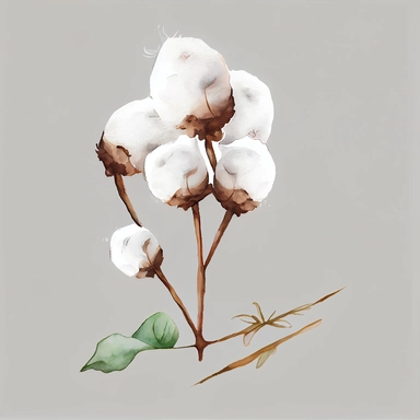 watercolor clipart, vector, hand painted, white cotton ball plant stems, on white background, extreme detail, photo realistic, 8k