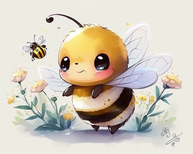 cute bee drawing for clipart, bee is the focal point in a white background, he is flying through the air by himself, nursery watercolor, in the style of watercolor painting, white background, charming anime characters, cute and colorful, depiction of animals, high quality--seed 4107006010